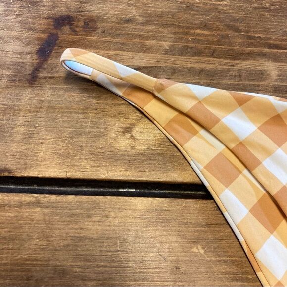 Toast Swim Bikini Bottoms White Tan Gingham Plaid XL NWOT Cheeky - Picture 3 of 6
